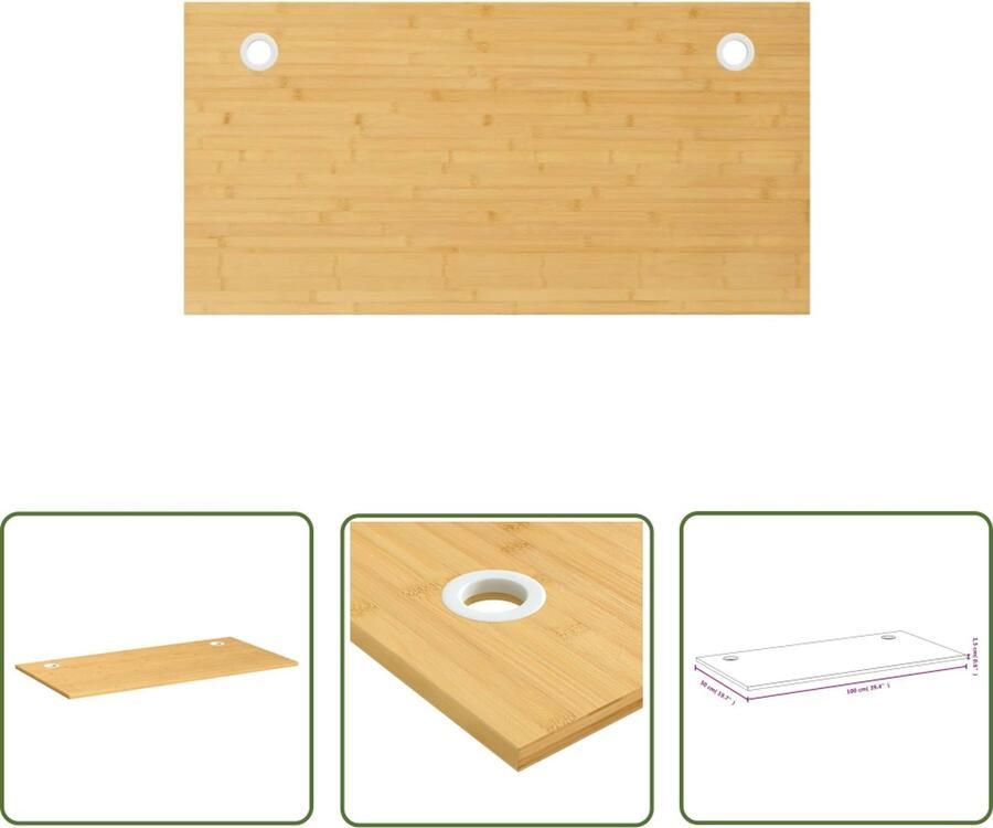 The Living Store Bureaublad 100x50x1 5 cm bamboe Bamboetafelblad Houten Tafelblad Laptoptafel Home Office Studietafel