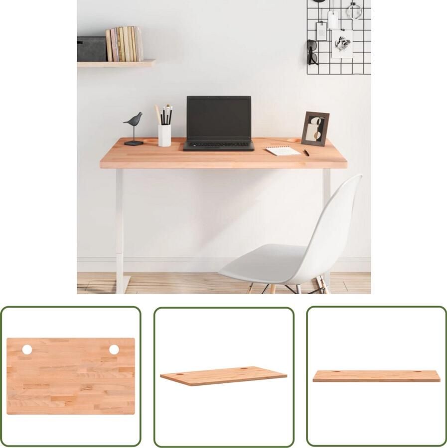The Living Store Bureaublad 100x60x2 5 cm massief beukenhout Bureau Blad Beukenhout Kantoor Werkblad Home Office