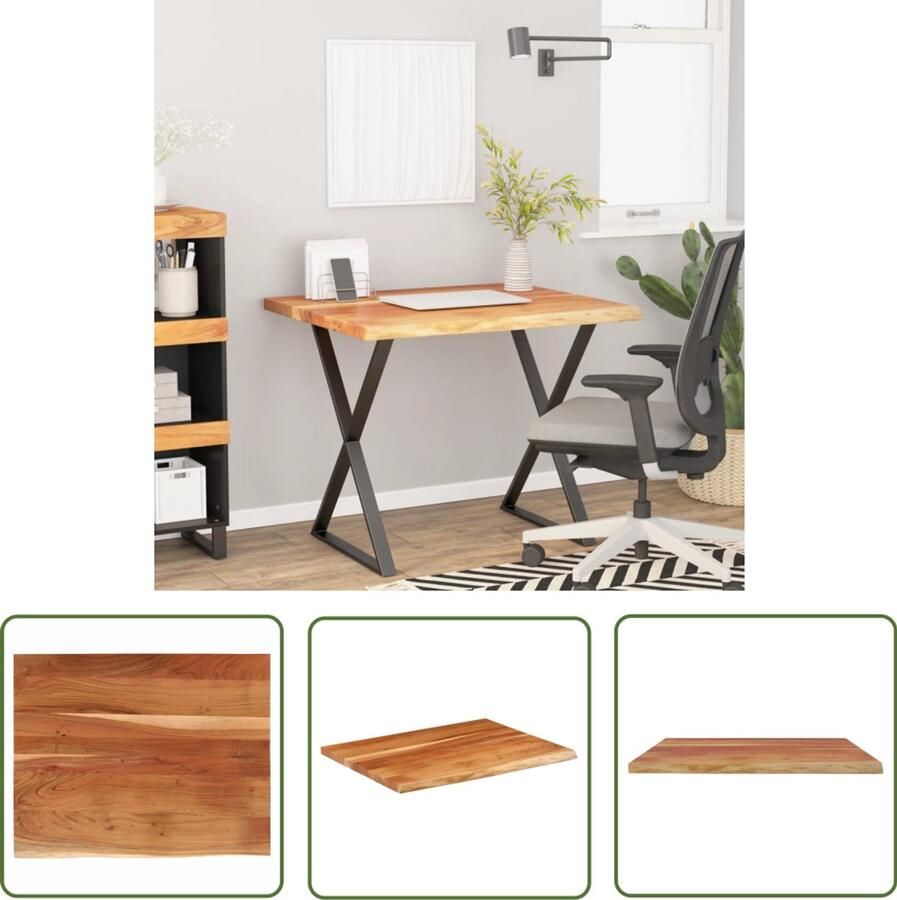 The Living Store Bureaublad rechthoek natuurlijke rand 110x80x2 5 cm acaciahout Houten Bureau Blad Bureautafel Schrijftafel Eetkamertafel Acacia Hout
