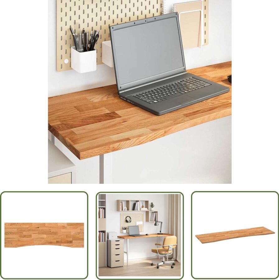 The Living Store Bureaublad rechthoekig 160x50x2 5 cm eikenhout lichtbruin Bureaublad Eikenhout Houten Bureau Kantoorruimte Werkplek