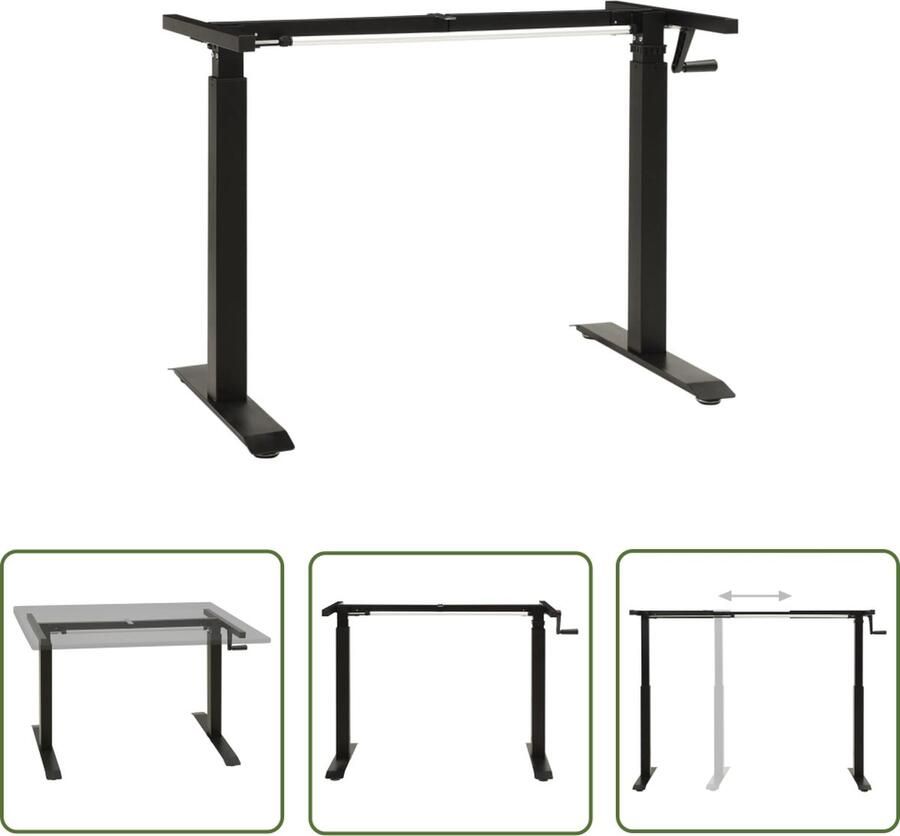 The Living Store Zit-stabureauframe met slinger handmatig zwart Handmatig Verstelbaar Bureau Zit-sta Bureau Ergonomische Bureaus Bureauframe Kantoor Meubilair - Foto 3