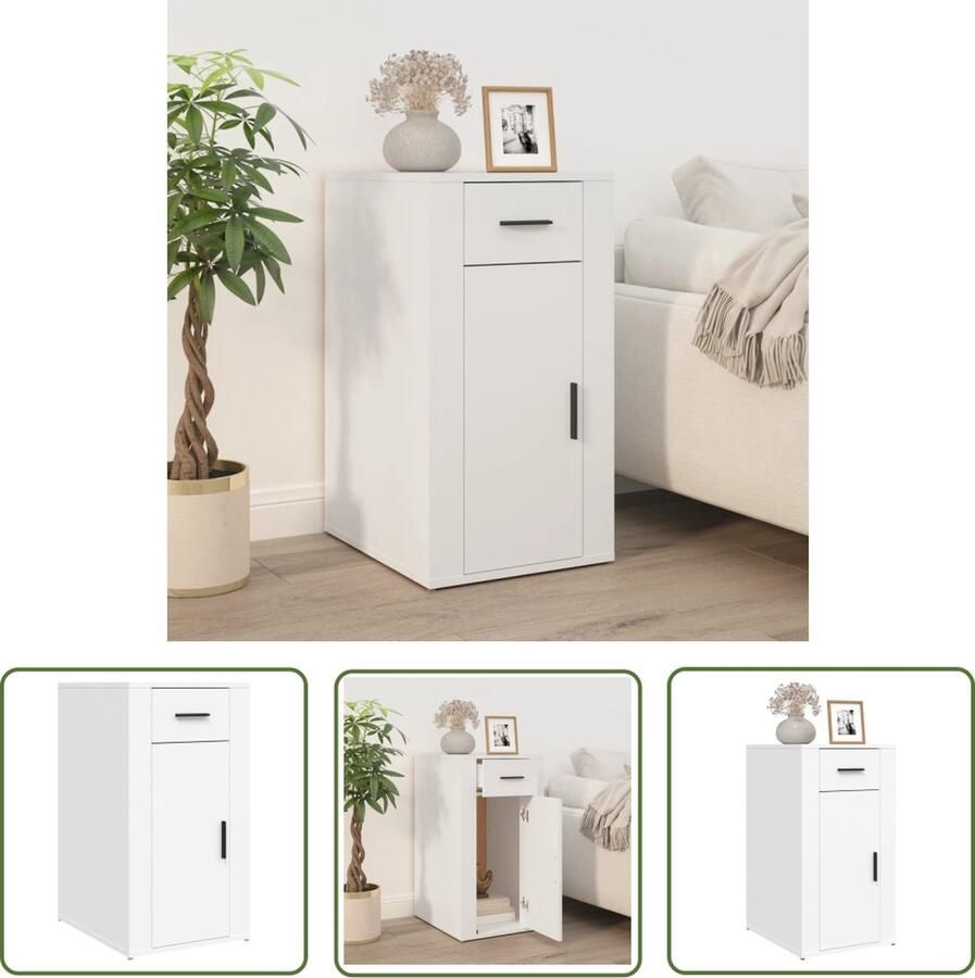 The Living Store Bureaukast Wit 40 x 49 x 75 cm Duurzaam bewerkt hout Bureaukast Houten Bureaukast Wit Bureaukast Opbergkast Boekenkast - Foto 2