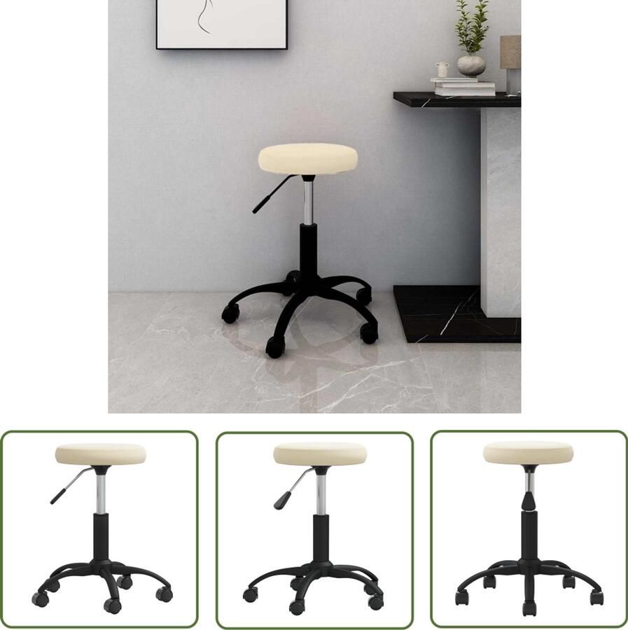 The Living Store Bureaustoel crèmekleurig fluweel Bureaustoel Fluweel Stoel Creme Kleur Ergonomische Stoel