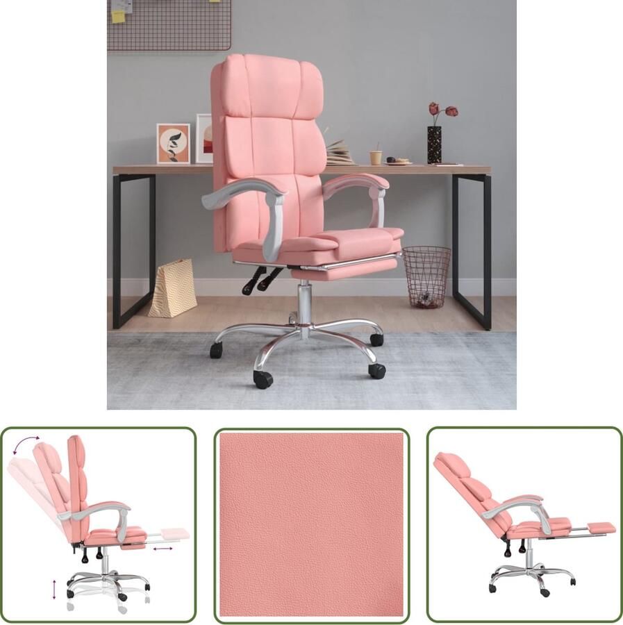 The Living Store Bureaustoel Kunstleer 63x56 cm Verstelbaar Kantoorstoel Bureaustoel Ergonomische Stoel Pink Roze - Foto 2