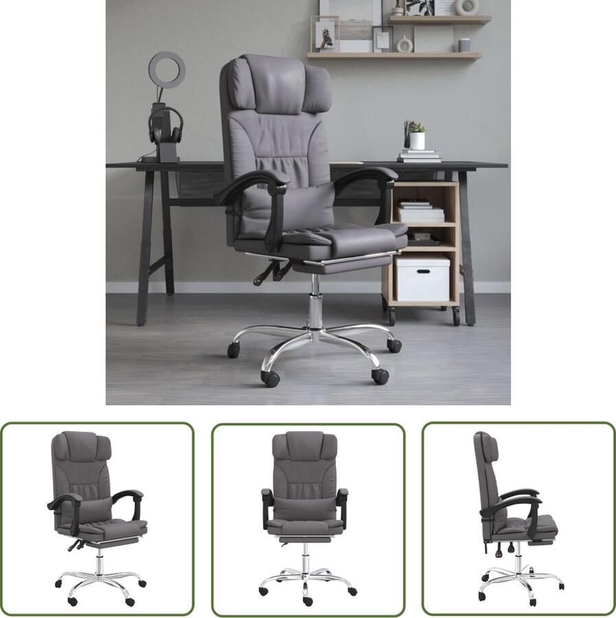 The Living Store Bureaustoel Massage Grijs 63 x 56 cm Verstelbare rugleuning Duurzaam kunstleer Kantoorsstoel Bureaustoel Ergonomische Stoel Massagestoel Kunstleder Stoel