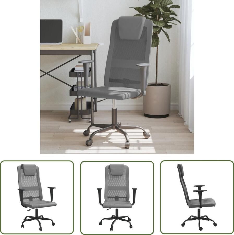 The Living Store Bureaustoel Mesh Grijs 67 x 68 x 106-116 cm Ademende mesh-stof Stevig metalen frame Verstelbare hoogte