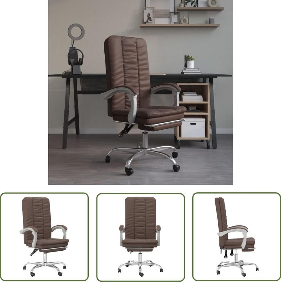The Living Store Bureaustoel Verstelbaar Bruin Kunstleer 63x56x(110.5-120) cm Duurzaam 360 graden draaibaar - Foto 2