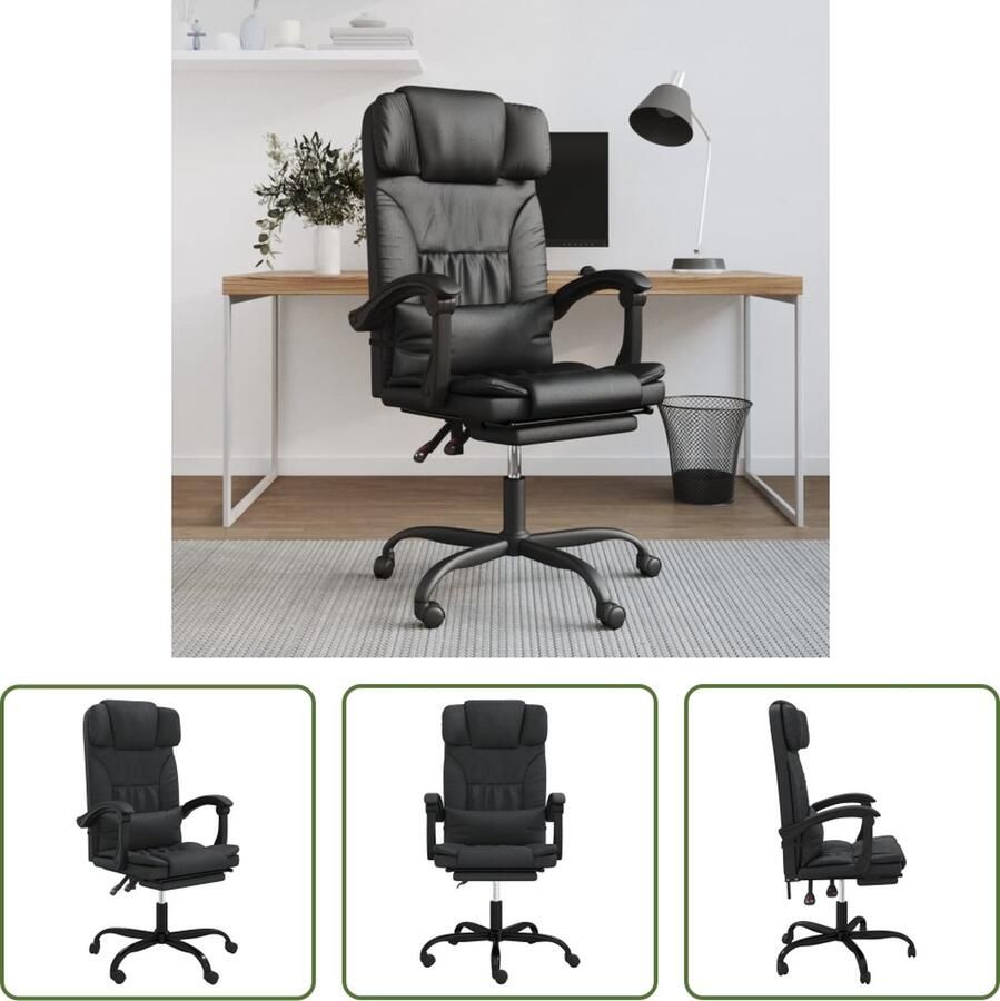 The Living Store Bureaustoel Verstelbaar Kunstleer 63x56cm Zwart Kantoorstoel Bureaustoel Zwarte Stoel Kunstleder Stoel Verstelbare Stoel - Foto 2