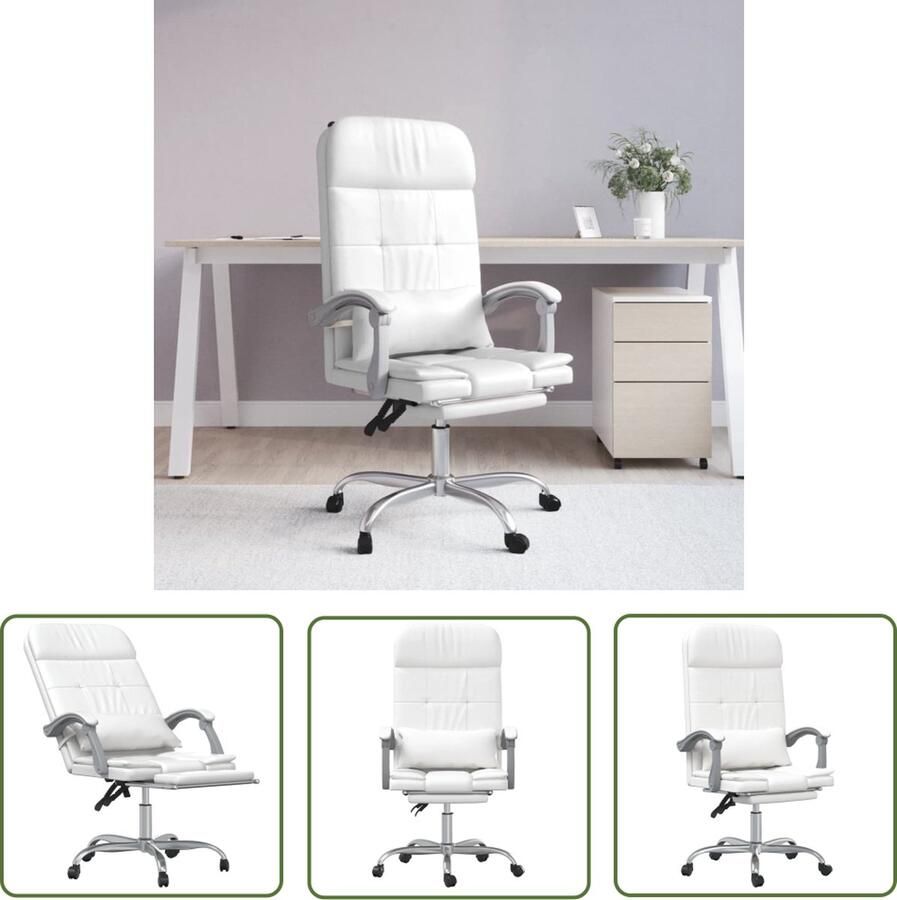 The Living Store Bureaustoel Verstelbaar Massagefunctie Wit Kunstleer 63x56x(112.5-122) cm Kantoorstoel Bureaustoel Ergonomische Stoel Massage Functie Verstelbare Stoel - Foto 2