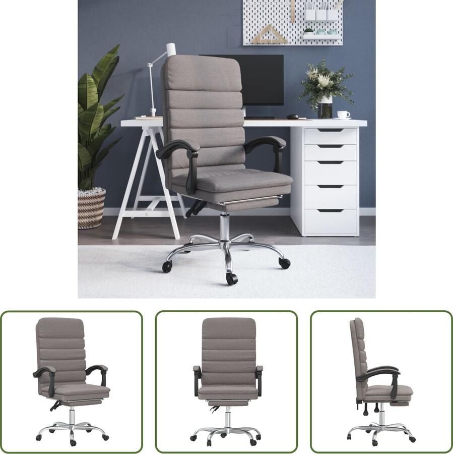 The Living Store bureaustoel Verstelbaar Taupe 63 x 56 cm Massagefunctie - Foto 2