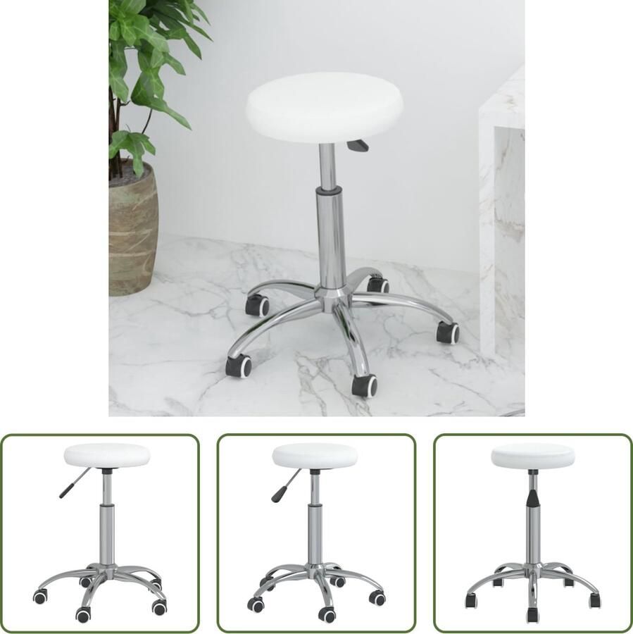 The Living Store bureaustoel verstelbaar wit kunstleer 31 x (42-54) cm 360 graden draaibaar Bureaustoel Kunstleder Witte Bureaustoel Ergonomische Bureaustoel Draaiende Bureaustoel