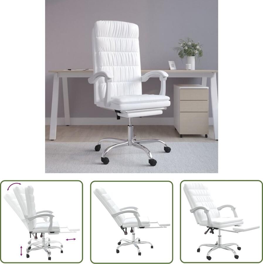 The Living Store Bureaustoel Verstelbaar Wit Kunstleer 63x56x(112.5-122)cm Duurzaam kunstleer Verstelbare rugleuning Kantoorstoel Bureaustoel Verstelbare Stoel Comfortabele Stoel Kunstleder Stoel - Foto 2