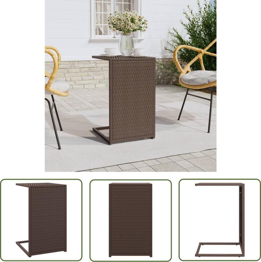 The Living Store C Tafel Bruin 40 x 35 x 60 cm PE-rattan Gepoedercoat staal Bijzettafel C-vormige Tafel Salontafel Buitentafel Tuintafel - Foto 2