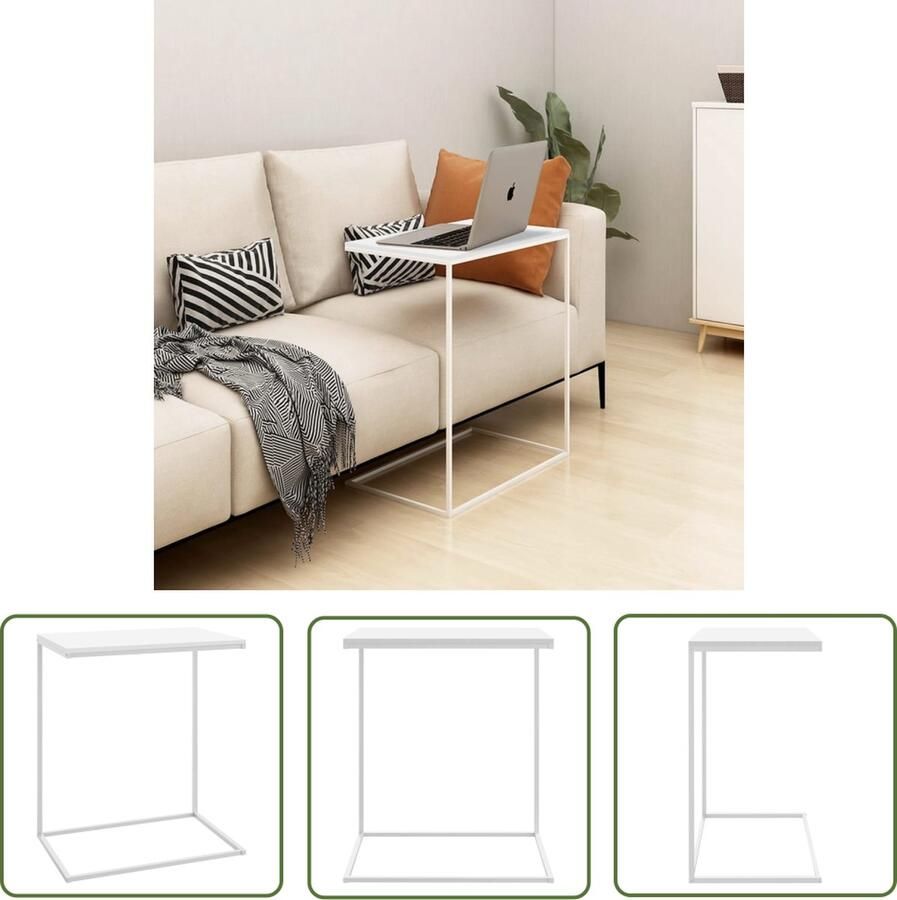 The Living Store C-vormige Bijzettafel Hout en IJzer 55 x 35 x 66 cm Wit - Foto 2