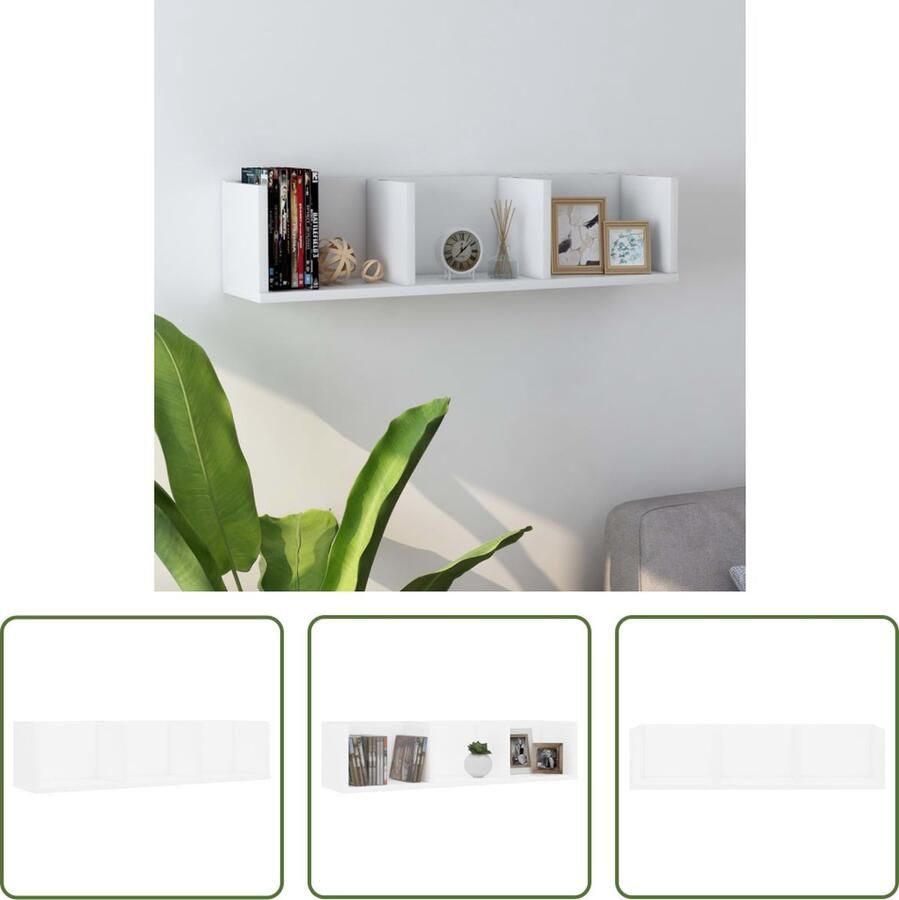 VidaXL Cd Wandenplank Cd Kast Cd-wandschap 75x18x18 cm bewerkt hout wit Muziekbibliotheek Houten Opbergkast Decoratief Wandrek