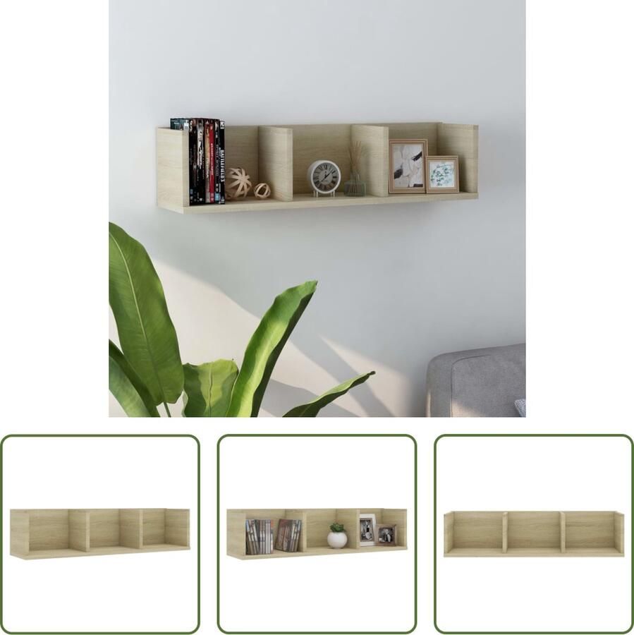 VidaXL Cd Wanden Schap Cd Kast Cd-wandschap 75x18x18 cm bewerkt hout sonoma eikenkleurig Houten Cd Kast Sonoma Eiken Kast Muurkasten