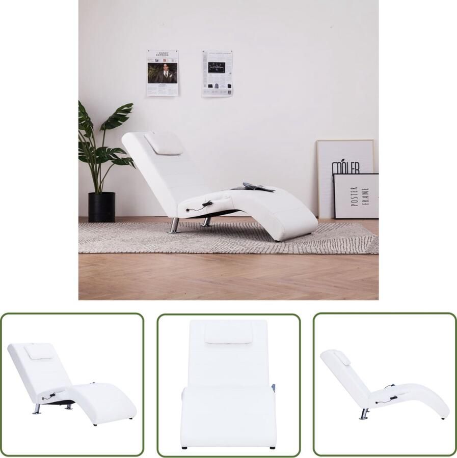 The Living Store Chaise Longue Comfortabele Massage Verwarming 144 x 59 x 79 cm Wit Massage Fauteuil Relaxfauteuil Loungestoel Zitbank Comfortabele Stoel
