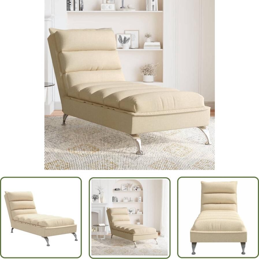 The Living Store Chaise Longue Crème stof 133.5 x 56 x 74 cm Multiplex lattenbodem Chaise Longue Loungestoel Relaxstoel Creme Fauteuil Stoffen Fauteuil - Foto 3