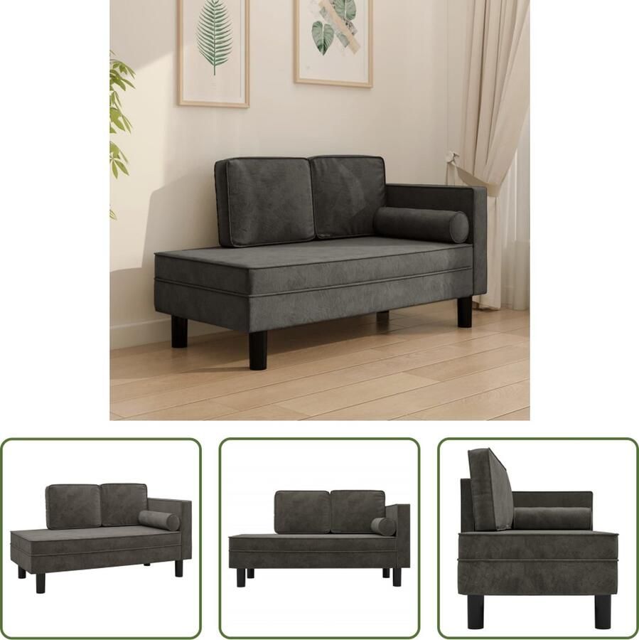 The Living Store Chaise Longue Fluweel Donkergrijs 118 x 55 x 57 cm Comfortabele zitting - Foto 2