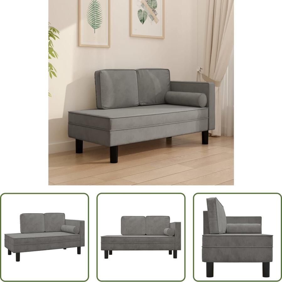 The Living Store Chaise Longue Fluweel Lichtgrijs 118 x 55 x 57 cm Comfortabel Chaise Lounge Fluweel Stoffen Bank Loungebank Relaxstoel Grijs Meubilair - Foto 2