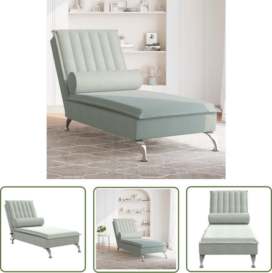 The Living Store Chaise Longue Fluweel Lichtgrijs 137 x 56 x 75 cm Multiplex lattenbodem Massage Fauteuil Relaxfauteuil Loungestoel Fluweel Stoel Grijs Meubilair