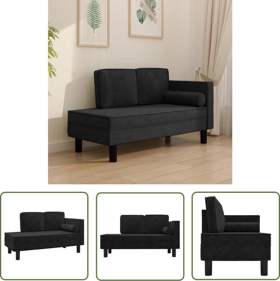 The Living Store Chaise Longue Fluweel Zwart 118 x 55 x 57 cm Comfortabele zitting - Foto 2