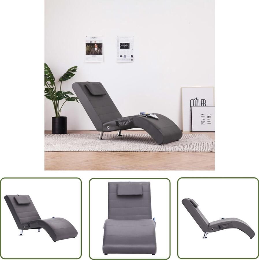 The Living Store Chaise Longue Grijs 144 x 59 x 79 cm Massage Verwarming Massage Fauteuil Relaxfauteuil Lounge Stoel Zitbank Loungebank - Foto 2