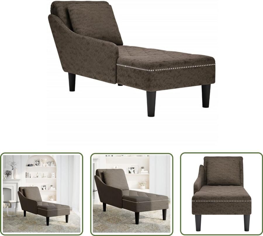 The Living Store Chaise longue kussen en rechterarmleuning kunstleer donkergrijs Chaise Longue Fauteuil Relaxfauteuil Lederlook Donkere Kleuren - Foto 2
