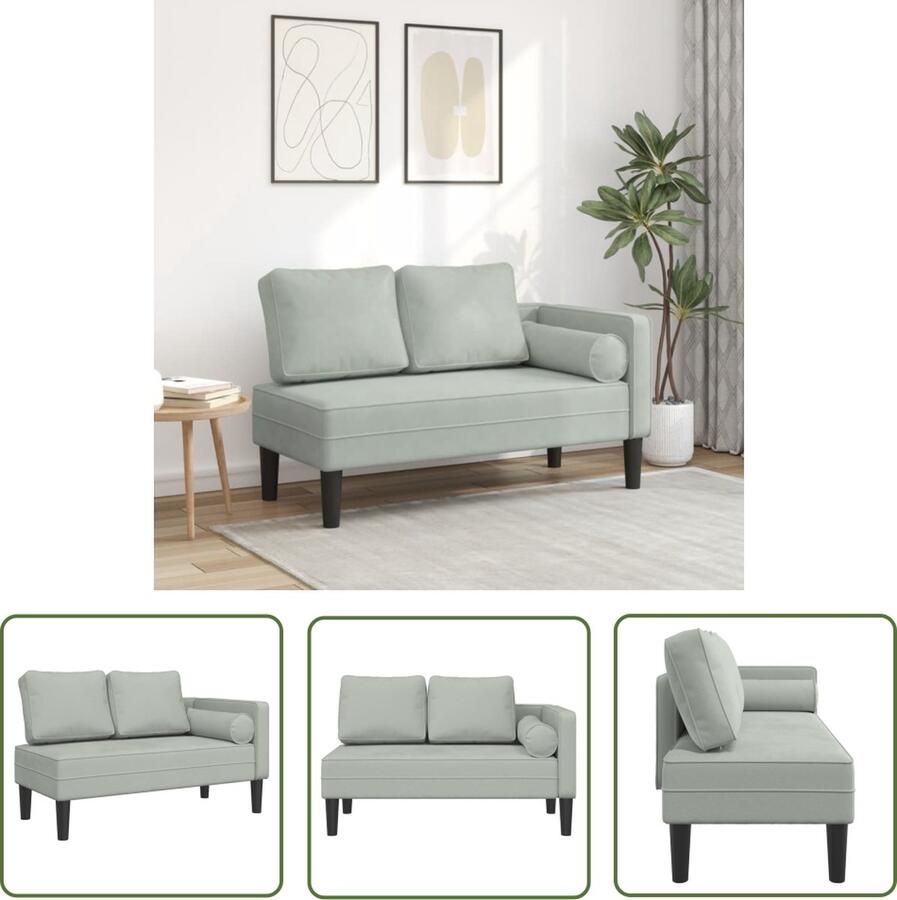 The Living Store Chaise longue Loungebank 116.5 x 62 x 57.5 cm Lichtgrijs Fluweel Chaise Longue Lounger Fluweel Bank Grijs Meubilair Loungebank - Foto 2
