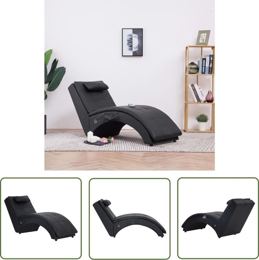 The Living Store Chaise Longue Massage en Verwarming 145 x 54 x 72 cm Zwart PVC 100% Massage Fauteuil Relaxfauteuil Loungestoel Zitbank Comfortabele Stoel - Foto 2