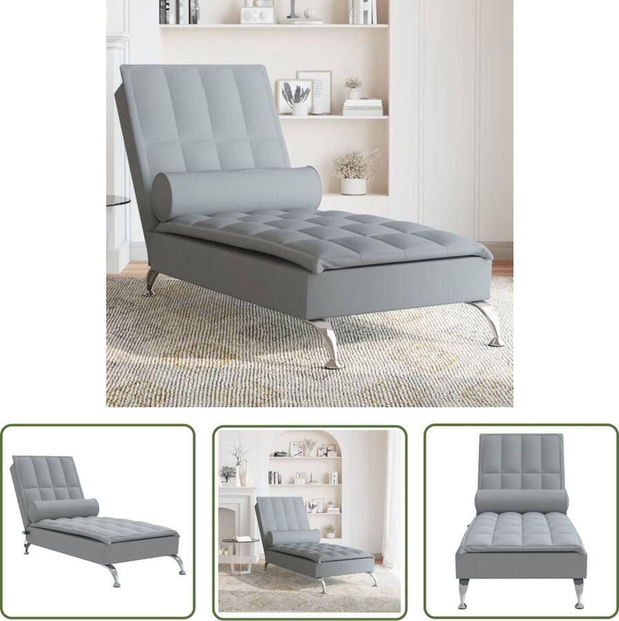 The Living Store Chaise Longue Massagestoel 138 x 56 x 75 cm Lichtgrijs Massage Stoel Relaxstoel Loungestoel Fauteuil Comfort