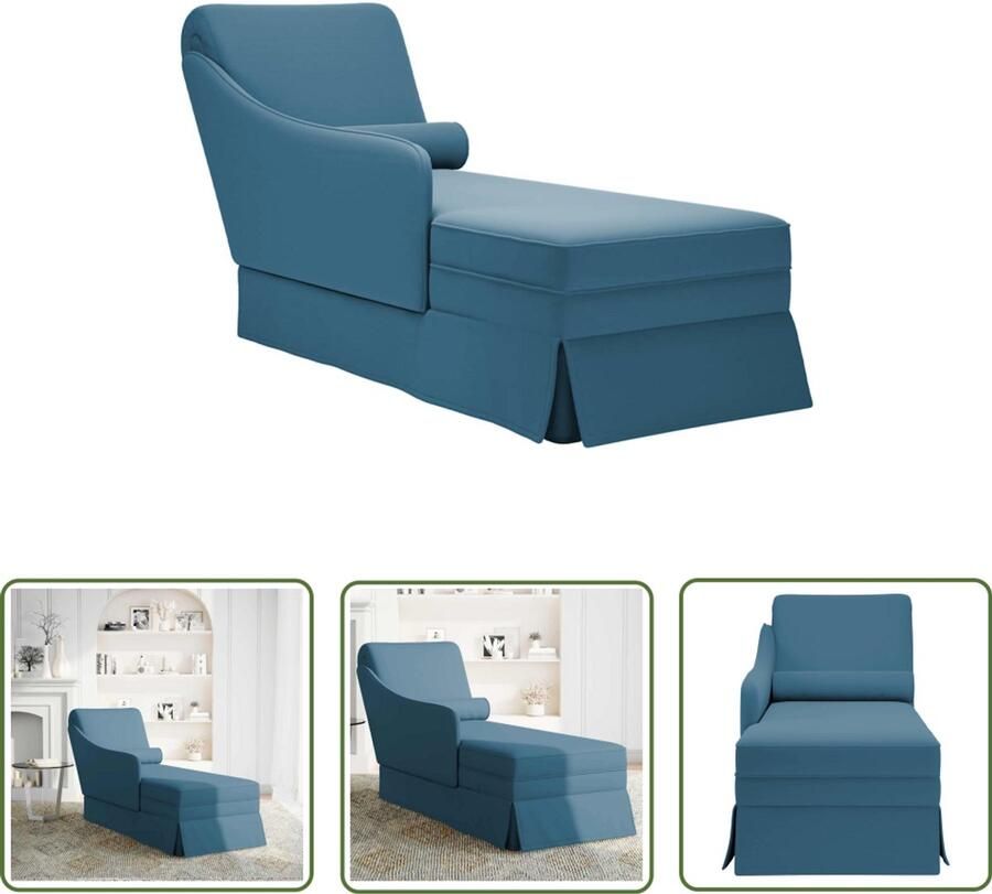 The Living Store Chaise longue met bolster en rechterarmleuning fluweel blauw Chaise Lounge Fauteuil Relaxfauteuil Loungestoel Fluweel - Foto 2