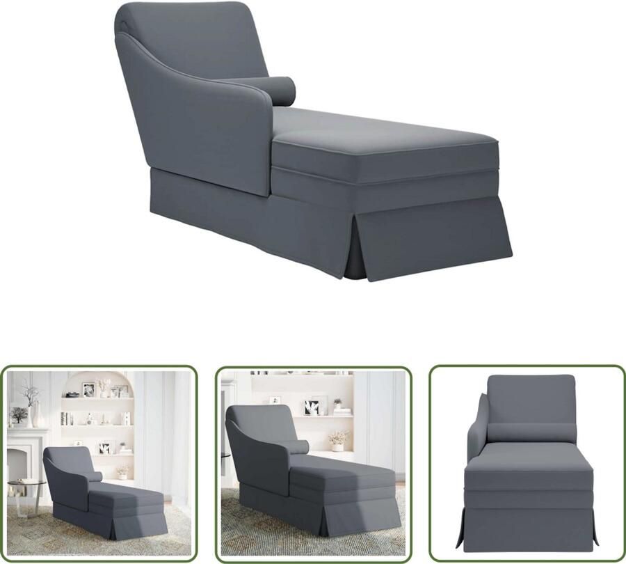 The Living Store Chaise longue met bolster&rechterarmleuning fluweel donkergrijs Chaise Lounge Loungebank Fauteuil Donkere Grijze Sofa Fluweelbank - Foto 2