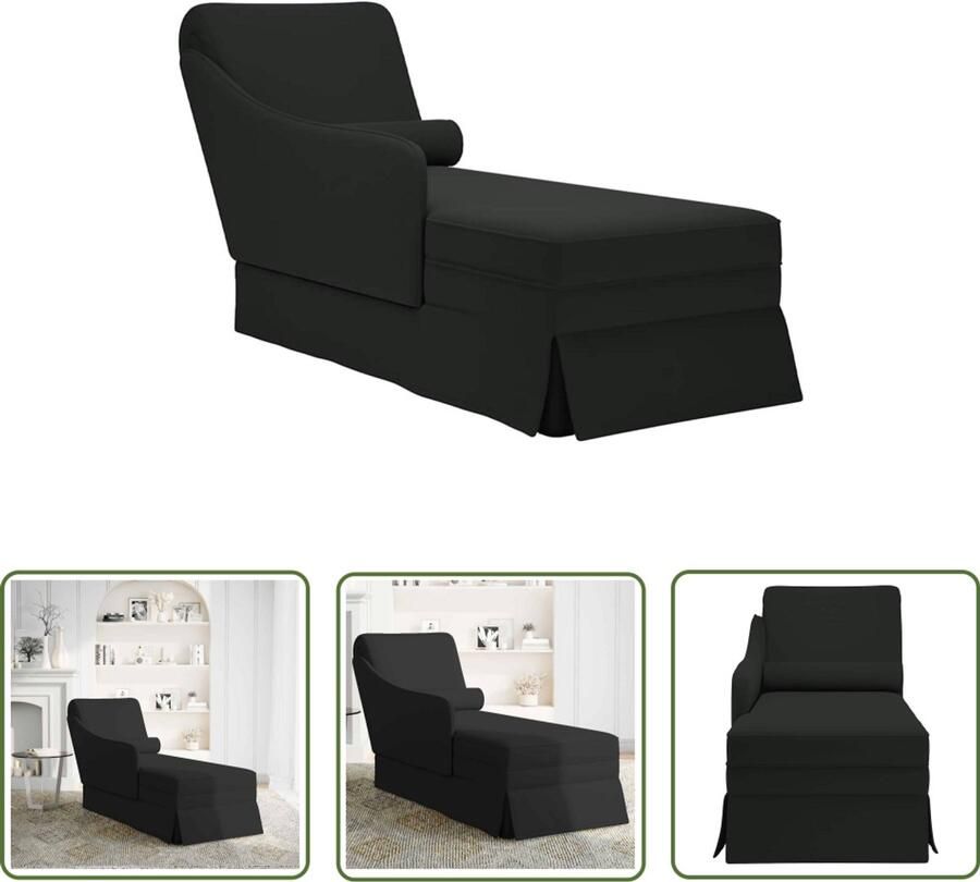 The Living Store Chaise longue met bolster en rechterarmleuning fluweel zwart Chaise Lounge Loungestoel Fluweel Fauteuil Zitzak Relaxstoel - Foto 2