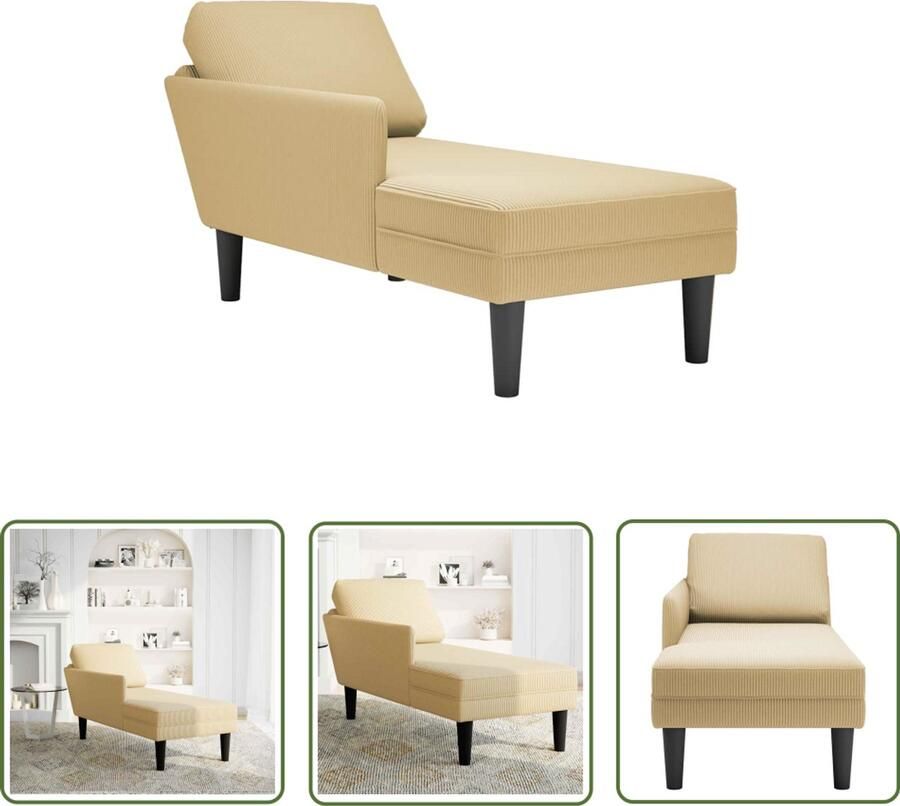 The Living Store Chaise longue met kussen corduroy stof lichtgroen grijs Chaise Lounge Corduroy Grijze Fauteuil Relaxfauteuil Leesbank - Foto 2