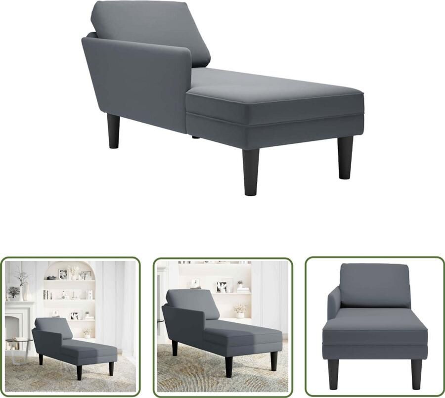 The Living Store Chaise longue met kussen&rechterarmleuning fluweel donkergrijs Chaise Longue Loungemeubel Fauteuils Velours Donkere Kleuren - Foto 2