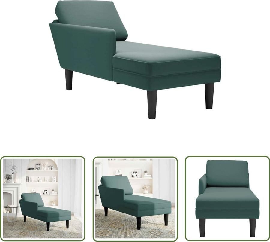 The Living Store Chaise longue met kussen&rechterarmleuning fluweel donkergroen Chaise Lounge Relaxfauteuil Velours Fauteuil Donkere Groene Fauteuil Fauteuils - Foto 2