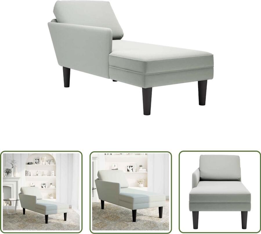 The Living Store Chaise longue met kussen & rechterarmleuning fluweel lichtgrijs Chaise Longue Fluweel Grijs Loungebank Fauteuil - Foto 2