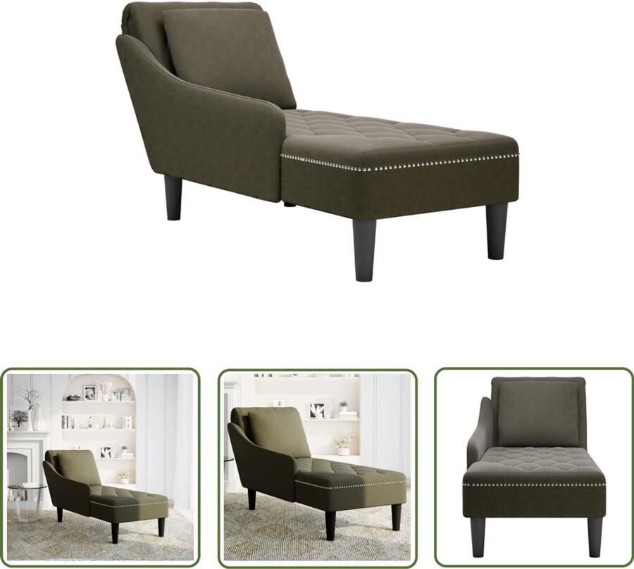 The Living Store Chaise longue met kussen&rechterarmleuning kunstleer legergroen Chaise Lounge Relaxstoel Leesbank Woonkamer Meubilair Groen Fauteuil - Foto 2