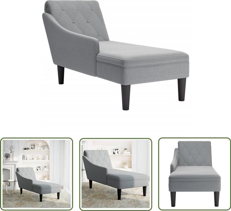 The Living Store Chaise longue met kussen en rechterarmleuning stof lichtgrijs Chaise Lounge Relaxstoel Leesbank Comfortabele Stoel Velours Fauteuil