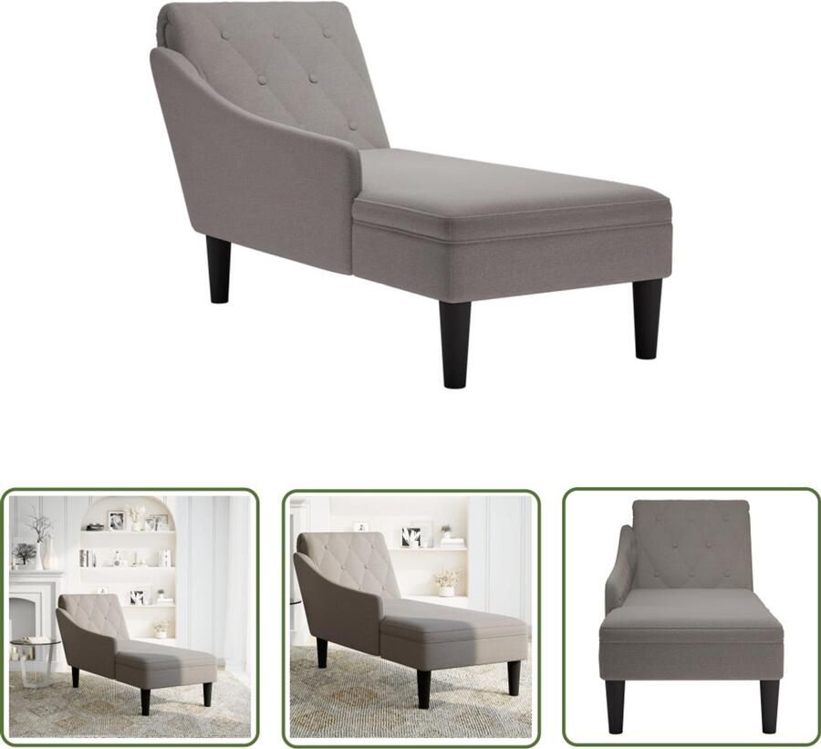 The Living Store Chaise longue met kussen en rechterarmleuning stof taupe Chaise Longue Relaxstoel Fauteuil Bruine Stoffen Bank Designbank - Foto 2