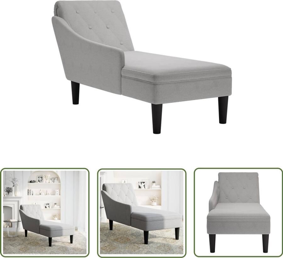 The Living Store Chaise longue met kussen en rechterarmleuning stof wolk grijs Chaise Longue Relaxstoel Leeshoek Woonkamer Meubilair Stoffen Fauteuil