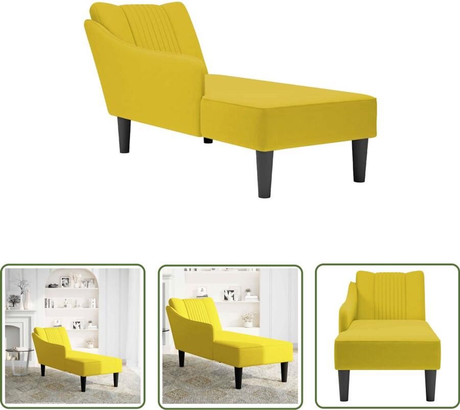 VidaXL The Living Store Chaise longue met rechterarmleuning fluweel geel Comfortabele Fauteuil Chaise Lounge Relaxfauteuil Veloursstoel Loungestoel