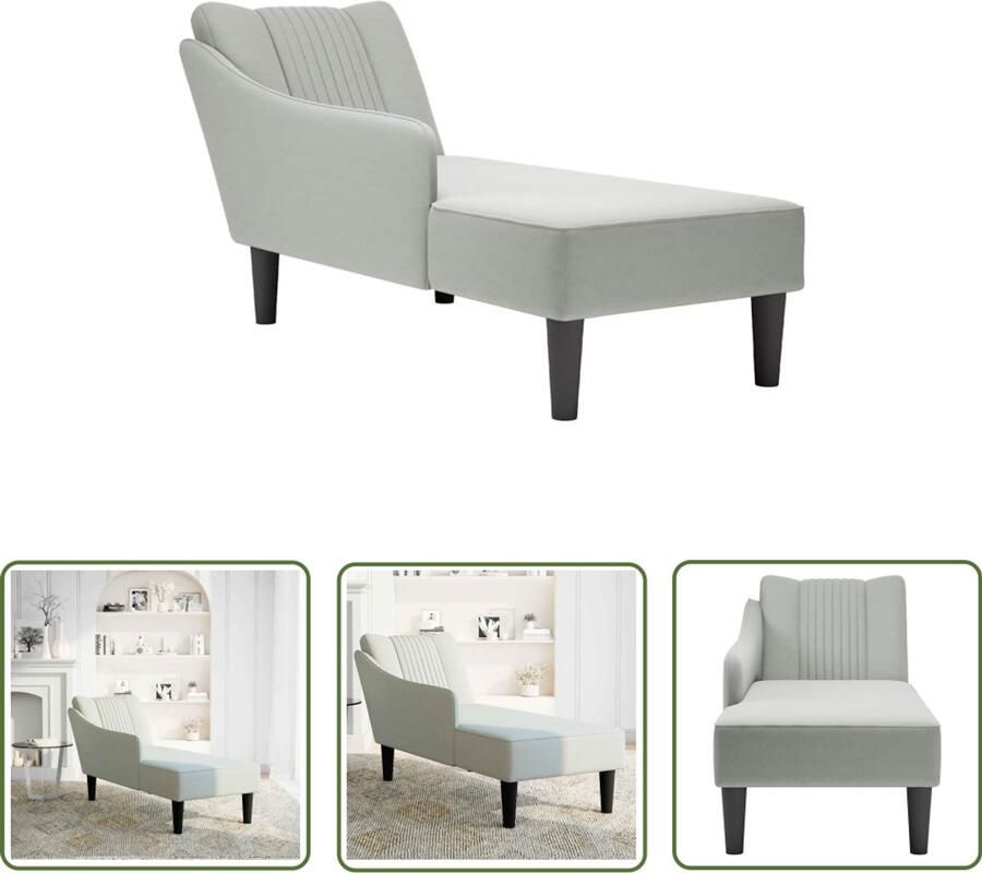 The Living Store Chaise longue met rechterarmleuning fluweel lichtgrijs Chaise Lounge Loungestoel Velours Fauteuil Relaxstoel Comfortabele Stoel - Foto 2