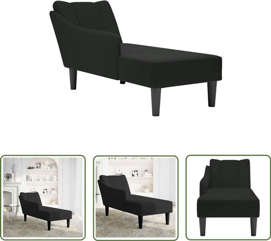 The Living Store Chaise longue met rechterarmleuning fluweel zwart Comfortabele Fauteuil Chaise Lounge Relaxfauteuil Velours Fauteuil Zwarte Chaise Longue - Foto 2