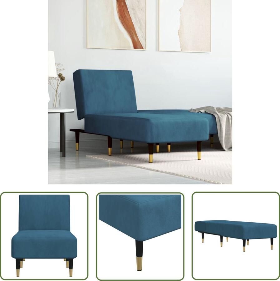 The Living Store Chaise Longue Verstelbaar Fluweel Blauw 55x140x70cm Max 110kg Chaise Lounge Loungestoel Fauteuil Fluweel Stoffen Meubels Blauwe Meubels - Foto 3