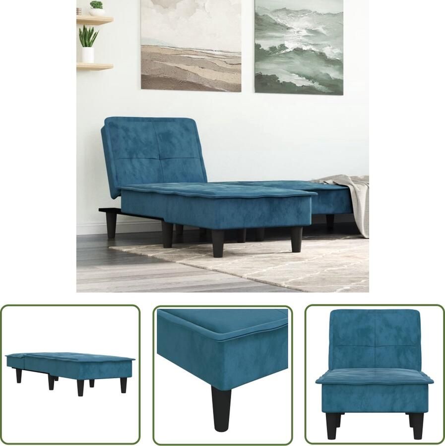 The Living Store Chaise Longue Verstelbaar Blauw 55 x 140 x 70 cm Chaise Lounge Loungestoel Relaxfauteuil Blauwe Fauteuil Velvet Stoffen Meubels - Foto 2
