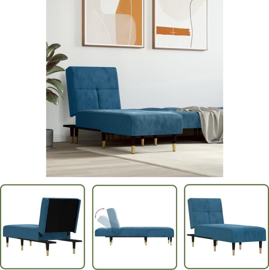 The Living Store Chaise Longue Verstelbaar Fluweel Blauw 55x140x70cm Max 110kg Chaise Lounge Loungestoel Fauteuil Fluweel Stoffen Meubels Blauwe Meubels - Foto 4