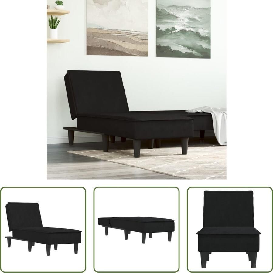 The Living Store Chaise Longue Verstelbaar Fluweel Zwart 55 x 140 x 70 cm Chaise Lounge Loungestoel Fauteuil Fluweel Stoffen Meubels Zwarte Meubels - Foto 2