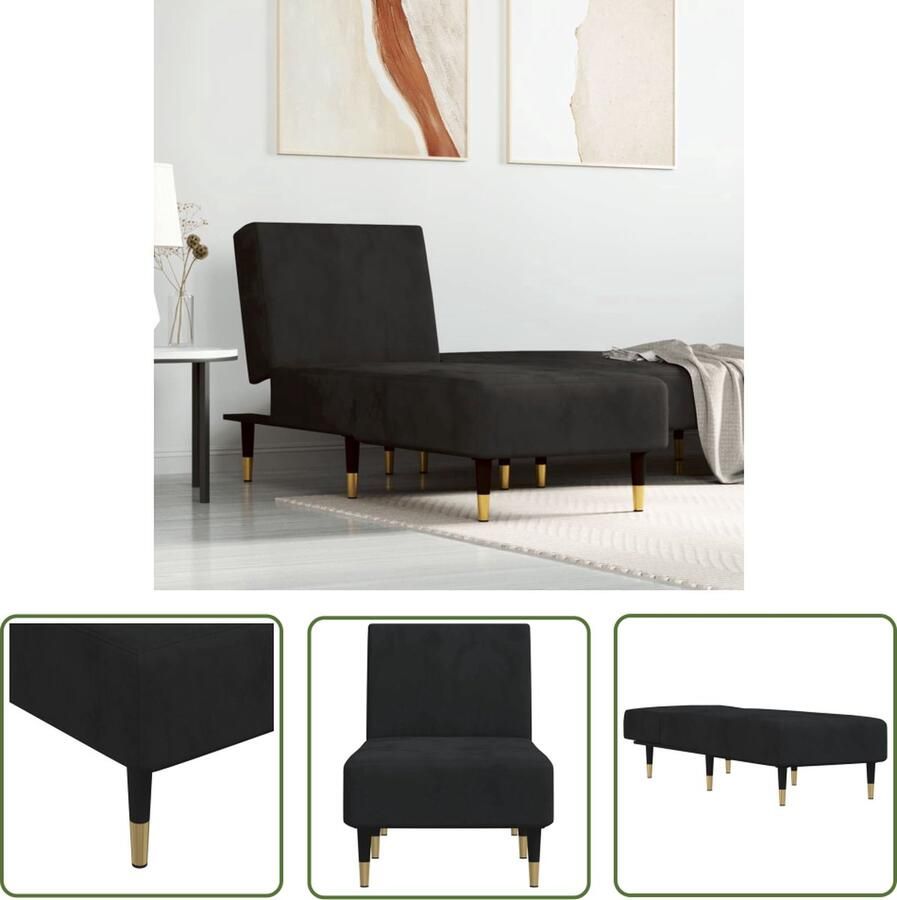 The Living Store Chaise Longue Verstelbaar Zwart Fluweel 55x140x70 cm Multifunctioneel Verstelbare Chaise Lounge Zwarte Chaise Lounge Luxe Chaise Lounge Comfortabele Stoel Loungestoel - Foto 4